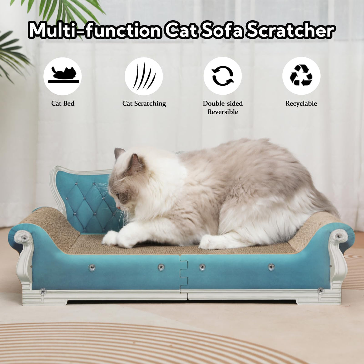 Kidding Pets Cat Sofa Shape Scratch Pad for Large Medium Small Indoor Cats,Larger-Sized Recyclable Reversible Cardboard Cat Couch for Resting Claw Grinding and Playing