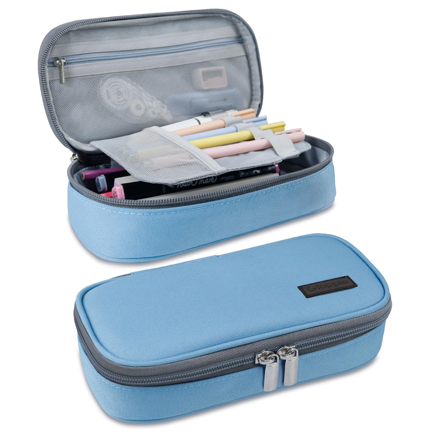 Gloppie Pencil Case Zipper Pencil Pouch Pencil Box for Boys Girls Pen Case Stationary Organizer, Back to School Supplies, Light Blue