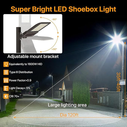 400W LED Parking Lot Light, 60000LM LED Shoebox Light with 5000K Daylight IP65 100-277V, 150LM/W Dusk to Dawn LED Outdoor Light for Stadium, Roadway