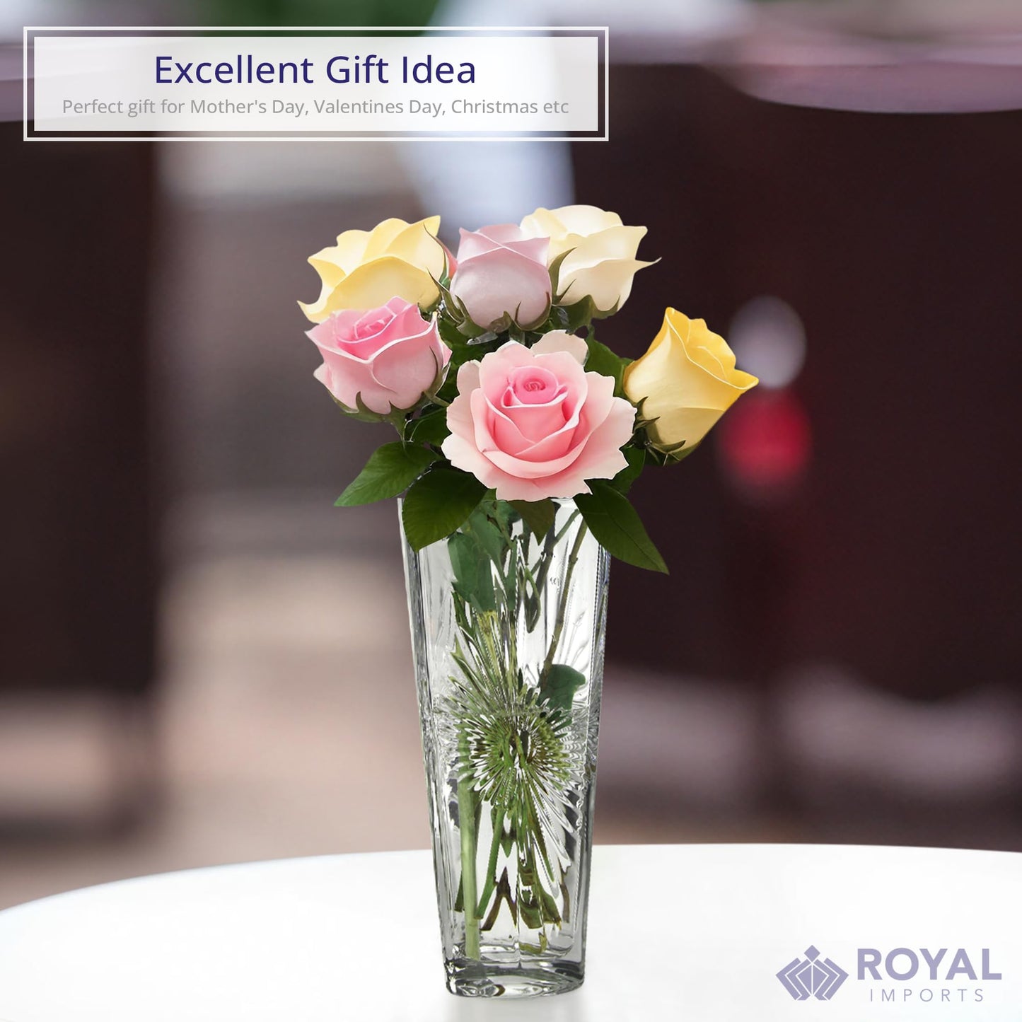 Crystal-Look Glass Flower Vase Centerpieces for Tables 11.5" x 5" Star Design Glass Vase Candle Holders Wedding Decor Vases for Centerpieces, Home & Event Decorations - Royal Imports