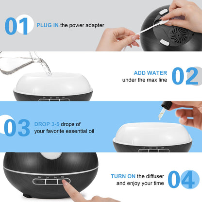 Essential Oil Diffuser for Home 500ML, Ultrasonic Large Diffuser Oil Machine with Remote Control, Aromatherapy Diffusers for Home Office Room, Aroma Diffuser with 14 Color LED & 2 Mist Mode, Brown
