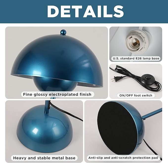 Modern Flowerpot LED Floor Lamp for Living Room, Vintage Metal Lampshade Spotlight Standing Lamp with Foot Switch, Retro E26 Base Round Floor Light Fixture for Bedroom, Office (Pearl Blue)