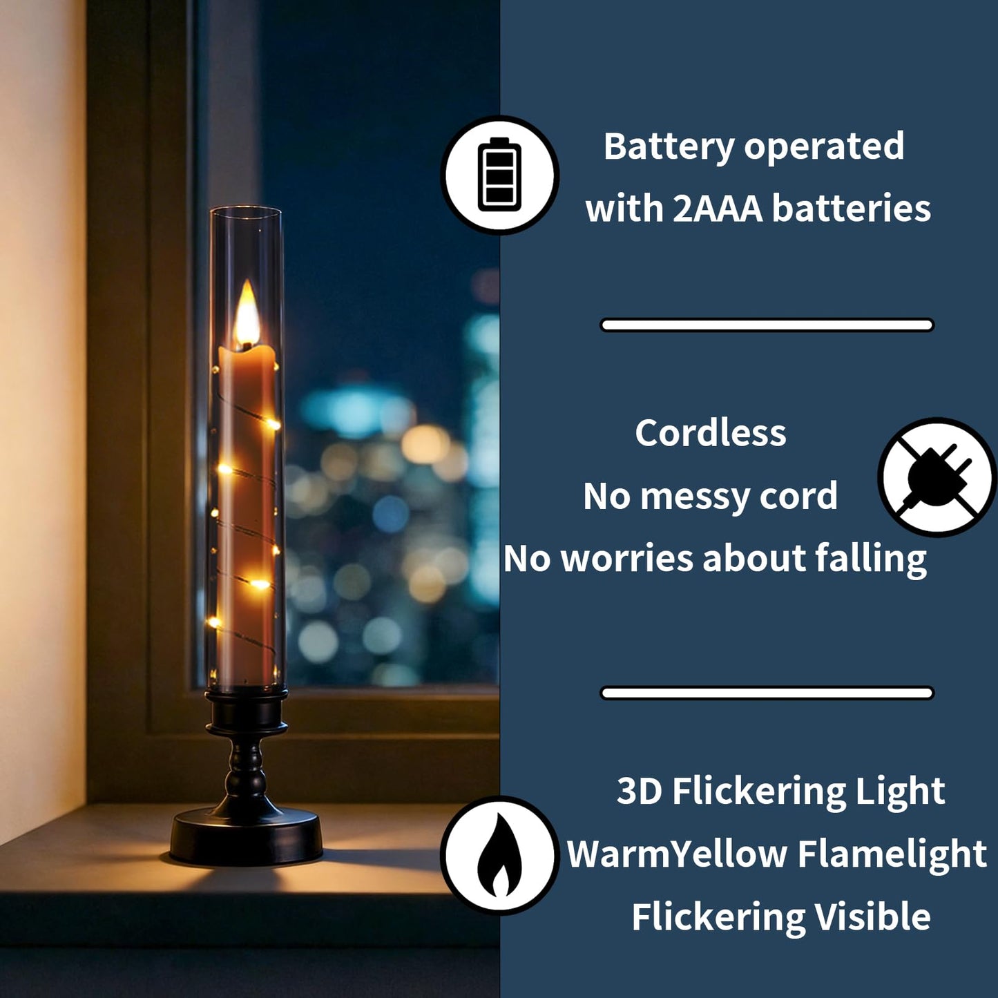 Prerish 6PCS Flameless Candles with Timer, Flickering Fake Electric LED Candles for Romantic Ambiance, Battery Operated Candles, Centerpiece Table Decorations, Wedding, Halloween, Christmas (Black)