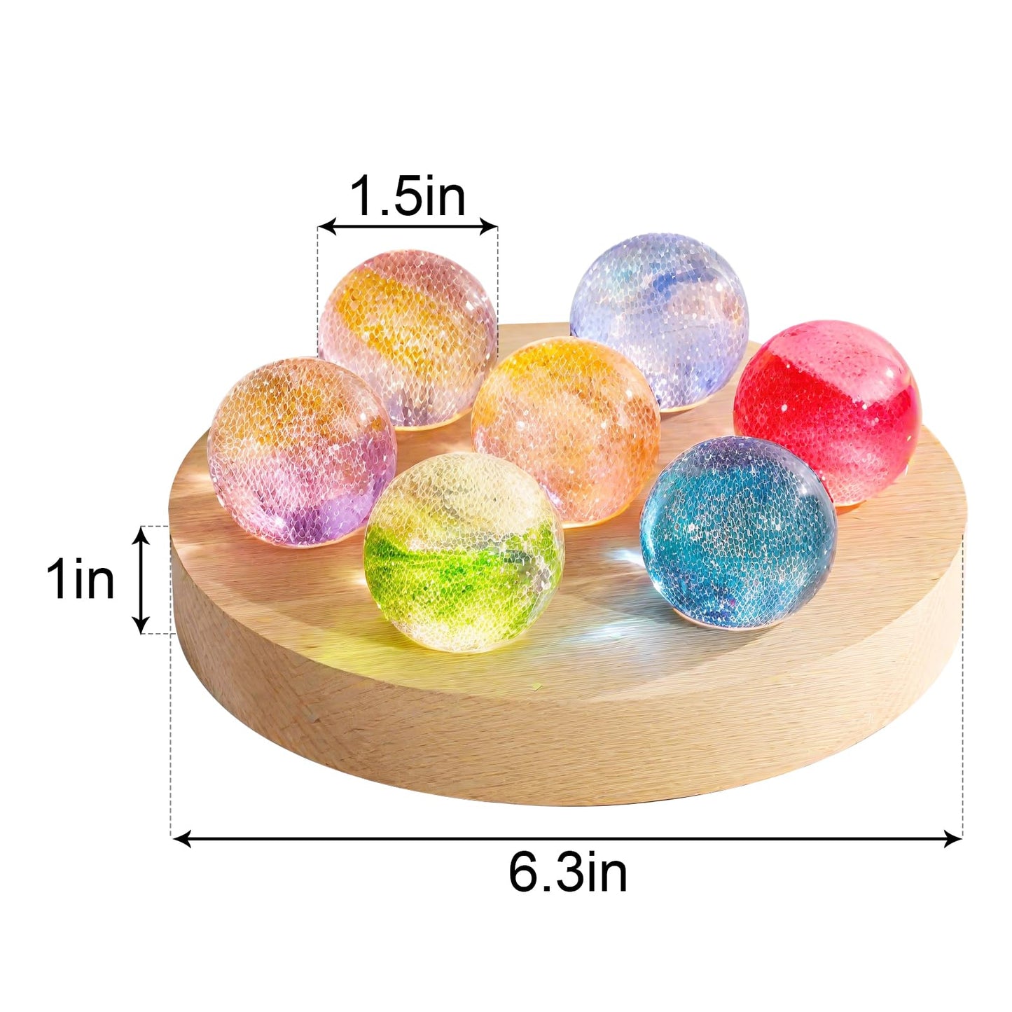 Huniruyo 7 Chakra Natural Healing Spheres with LED Wooden Stand 40mm Crystal Quartz Stones for Meditation Attracts Lucky Night Light Decoration Balls Set for Home Office (Cup Dolly)