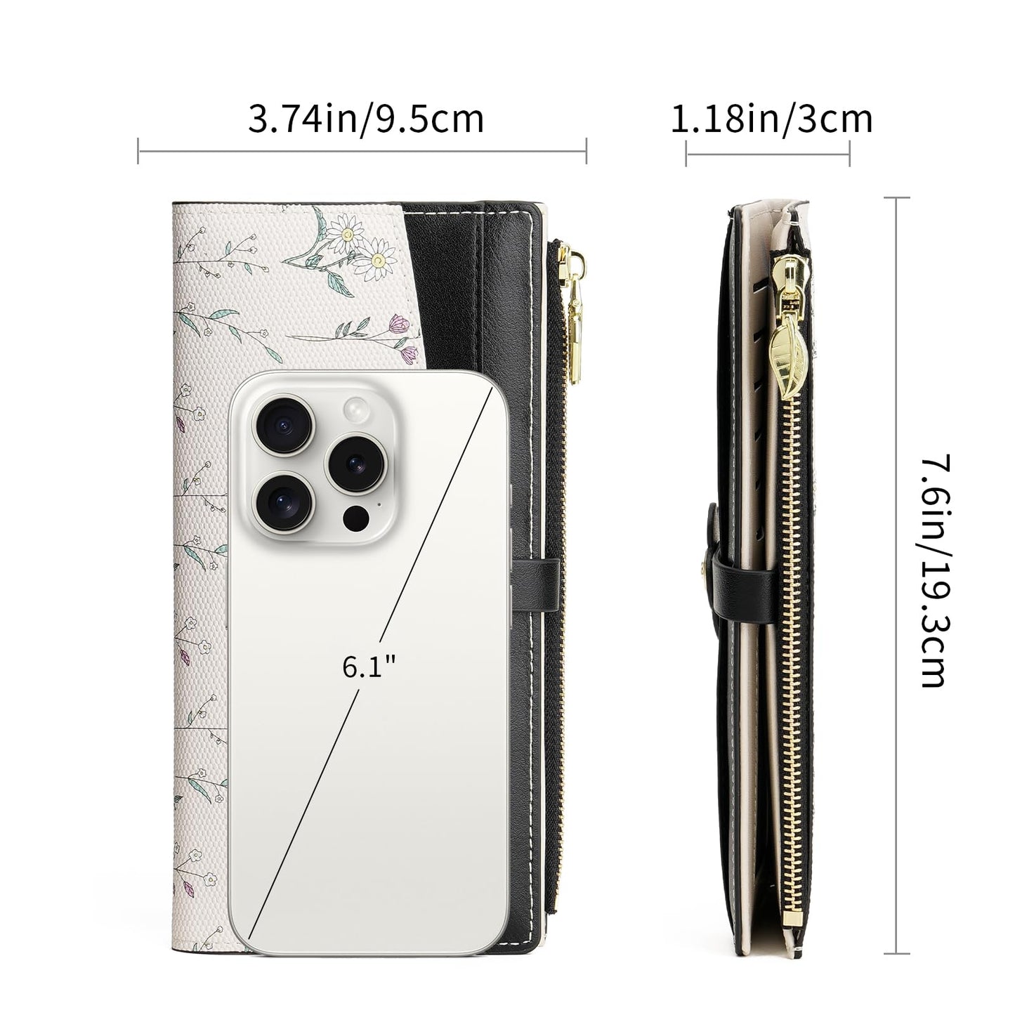 GAEKEAO Womens Wallet Slim Thin RFID Blocking Bifold Floral Vegan Leather Card Holder Large Capacity Wallet with Zipper Pocket