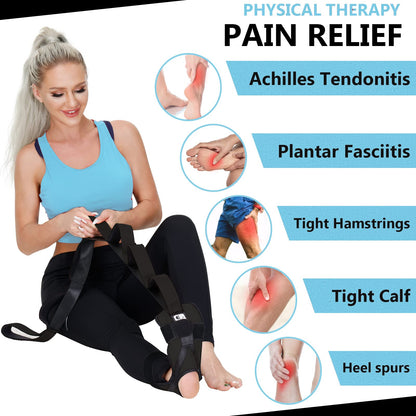 Foot and Calf Fascia Stretcher for Plantar Fasciitis, Physiotherapy Stretching Strap, Yoga Stretch Strap Improves Strength and Relief to Heel Spurs, Calf, Thigh and Hip (Black)