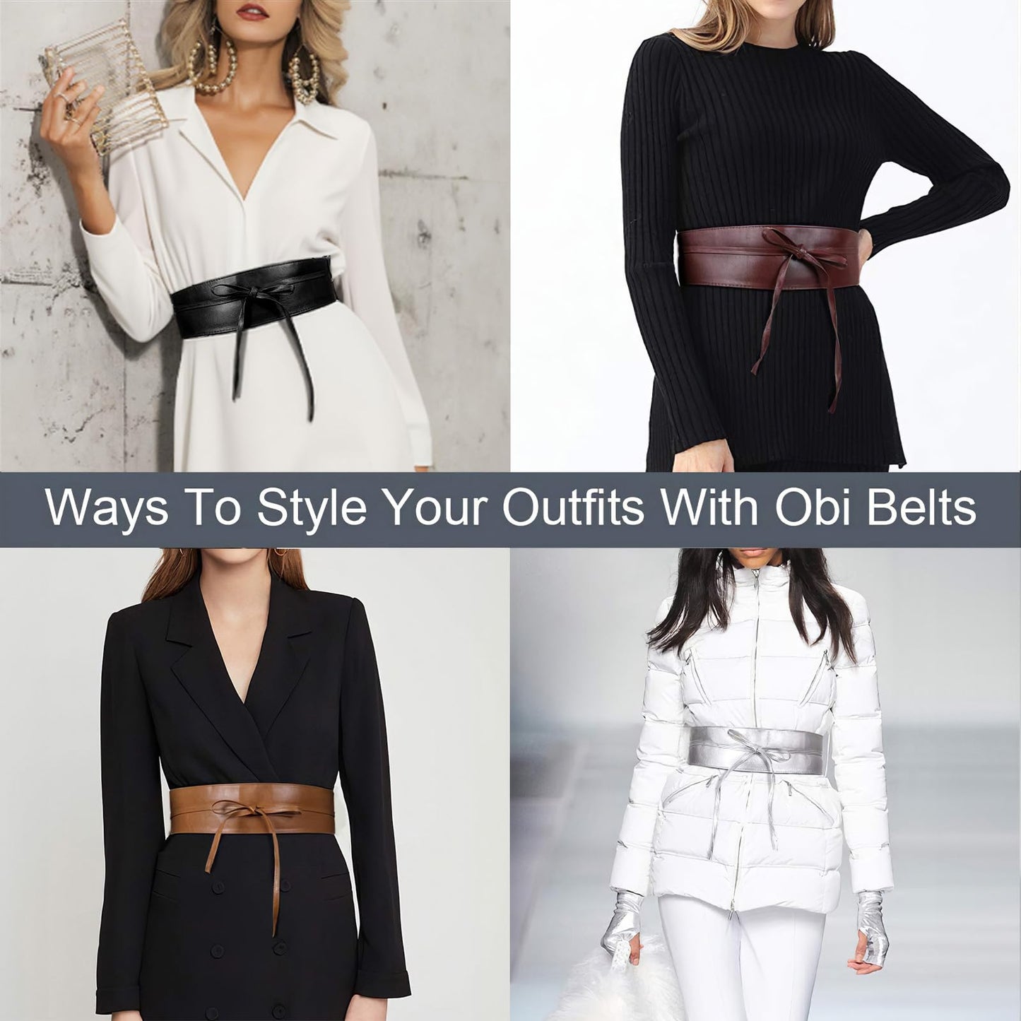 WHIPPY Women Obi Waist Belt Faux Leather Wide Wrap Around Bowknot Belt Ladies Waistband Belts for Dress Black, S