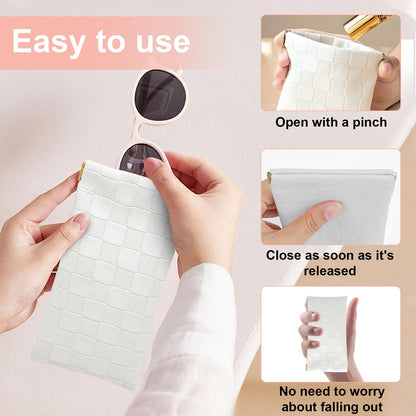 4PCS Small Makeup Bag for Purse, Mini Leather Pocket Cosmetic Bag for Women, Waterproof Portable Makeup Pouch No Zipper Coin Purse Lipstick Bag Accessories, Checkered Travel Storage Bag(White, Black)