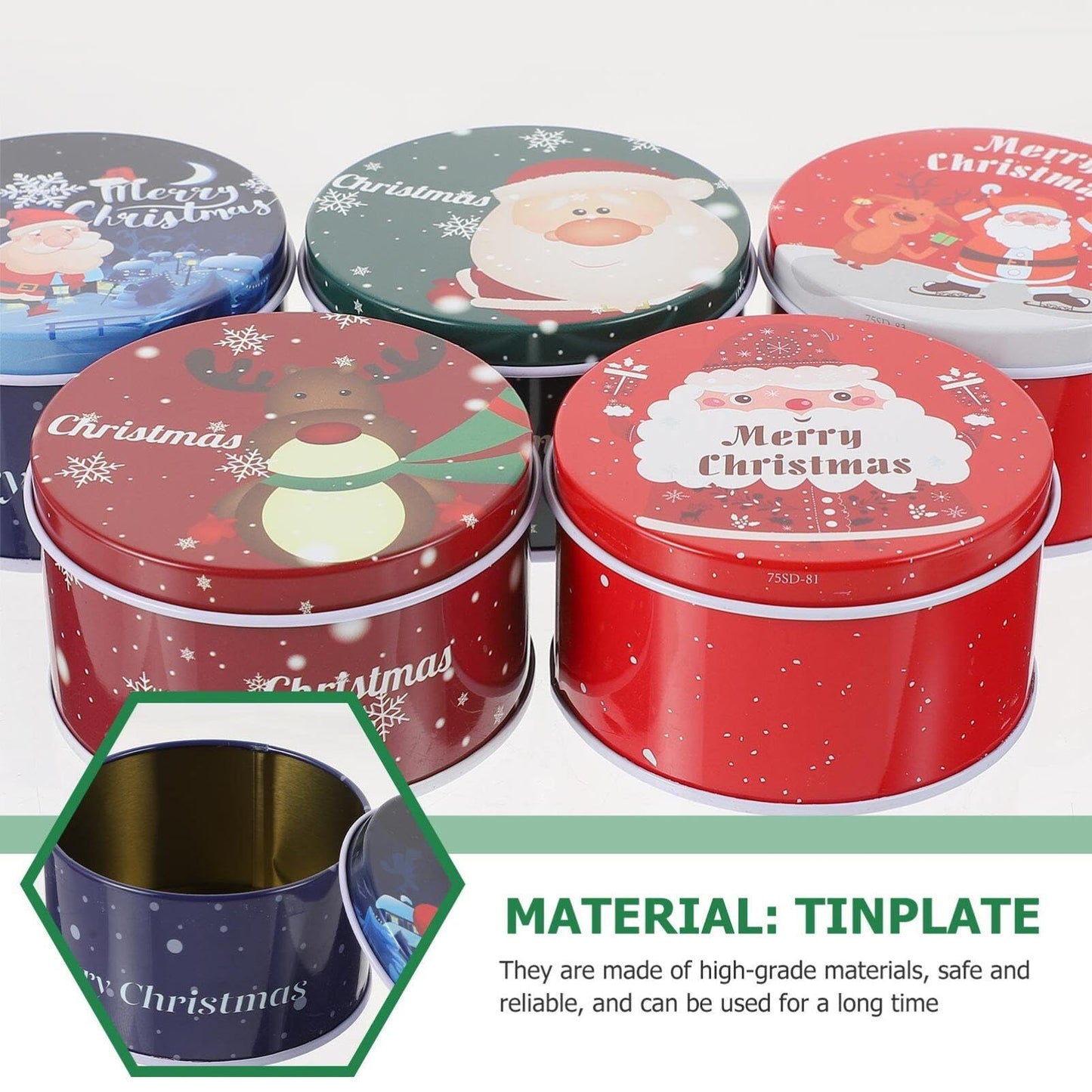 Angoily Christmas Cookie Tins with Lids, 12pcs Round Christmas Candy Tin Set, Holiday Containers for Homemade Cookies Treats, Small Reusable Metal Storage Boxes Holiday Party Favors Packing Boxes