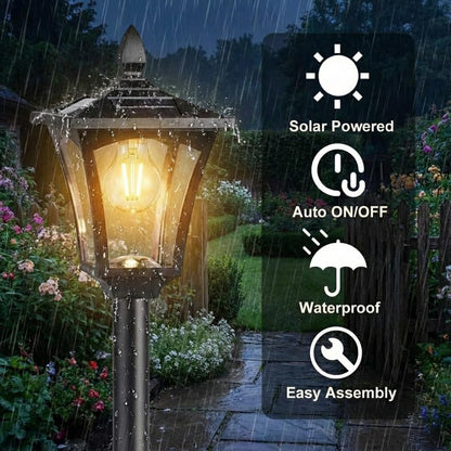 Benany 76" Solar Lamp Post Lights with Planter, Glass & Metal Street Light Outdoor Waterproof, 60 Lumens Dusk to Dawn Solar Pole Light for Garden, Yard, Driveway, Porch, Patio, Warm White