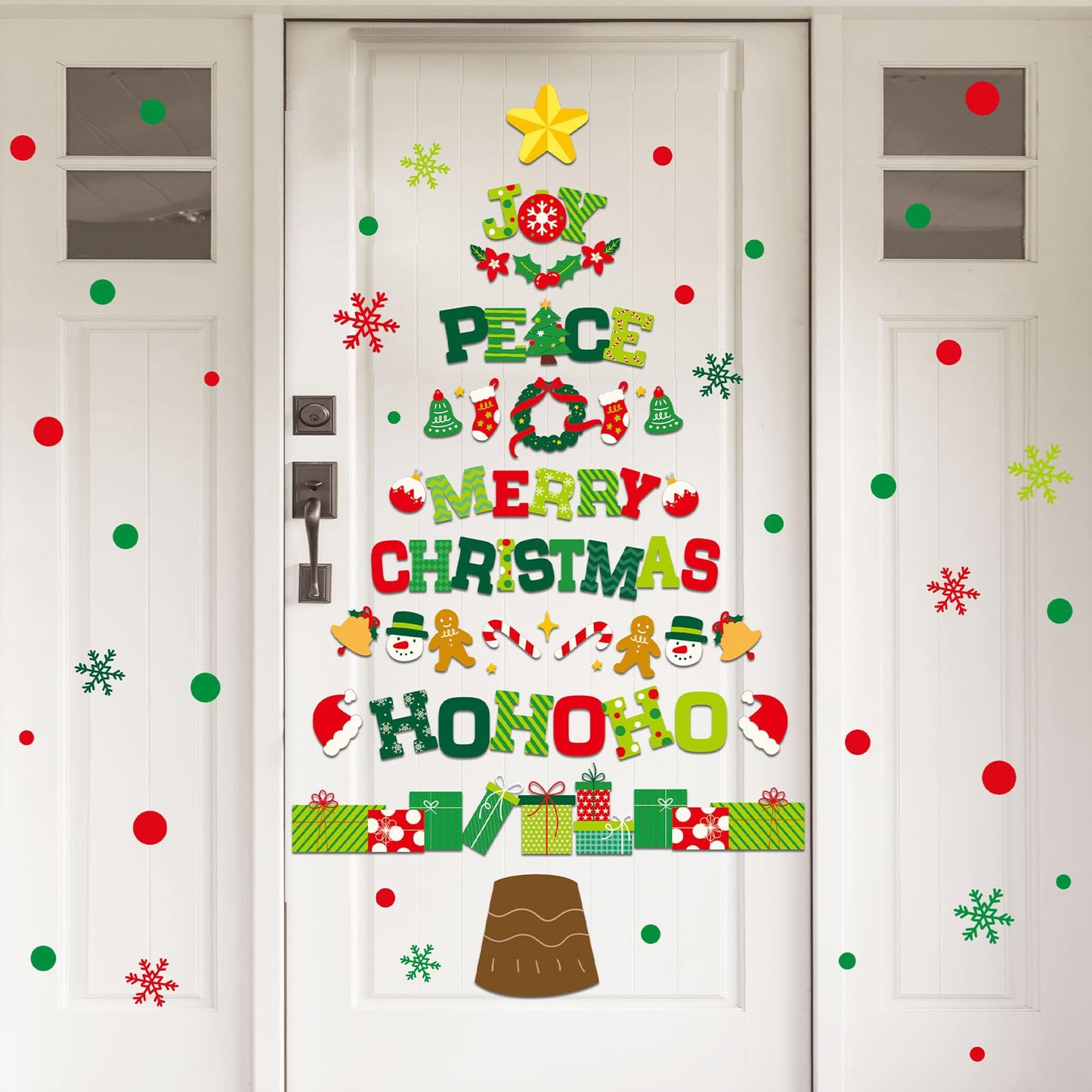 JarThenaAMCS 13.8 * 39.4'' Extra Large Christmas Tree Door Sticker 2 Sheet Merry Quotes Tree Wall Decal Mural Sticker Bulletin Board Decor for Xmas Winter Holiday Home Classroom Office Window