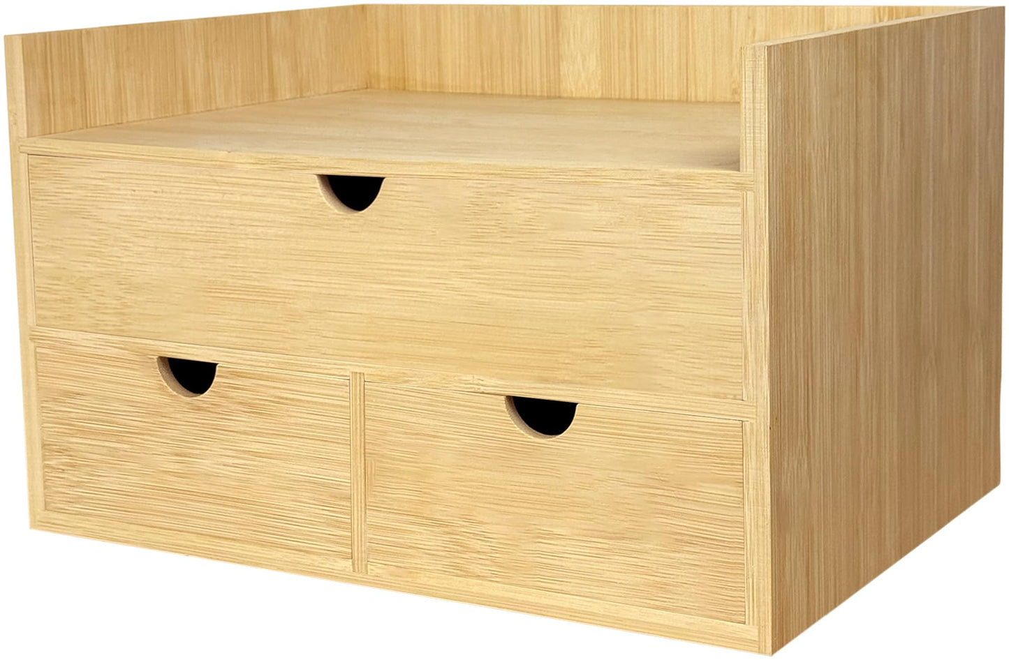 Bamboo Desk Organizer with 3 Drawers and Shelf, Desktop Drawers 13.4 x 7.3 x 8.1 Inches Countertop Storage Box for Office Supplies Makeup Kitchen, Wooden Tabletop Drawer No Assembly Required