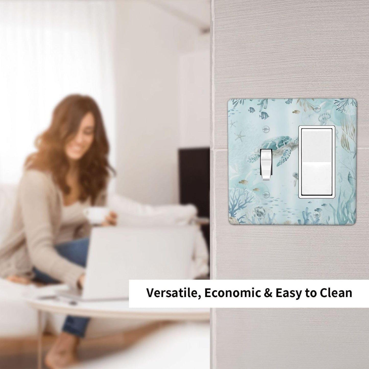 XFYGBY Decorative Outlet Covers Sea Turtles Coral Jellyfish Ocean Life 2 Gang Wall Plate Single Toggle 1 Rocker Light Switch Cover Switch Plate Covers Faceplate for Bedroom Home Decor