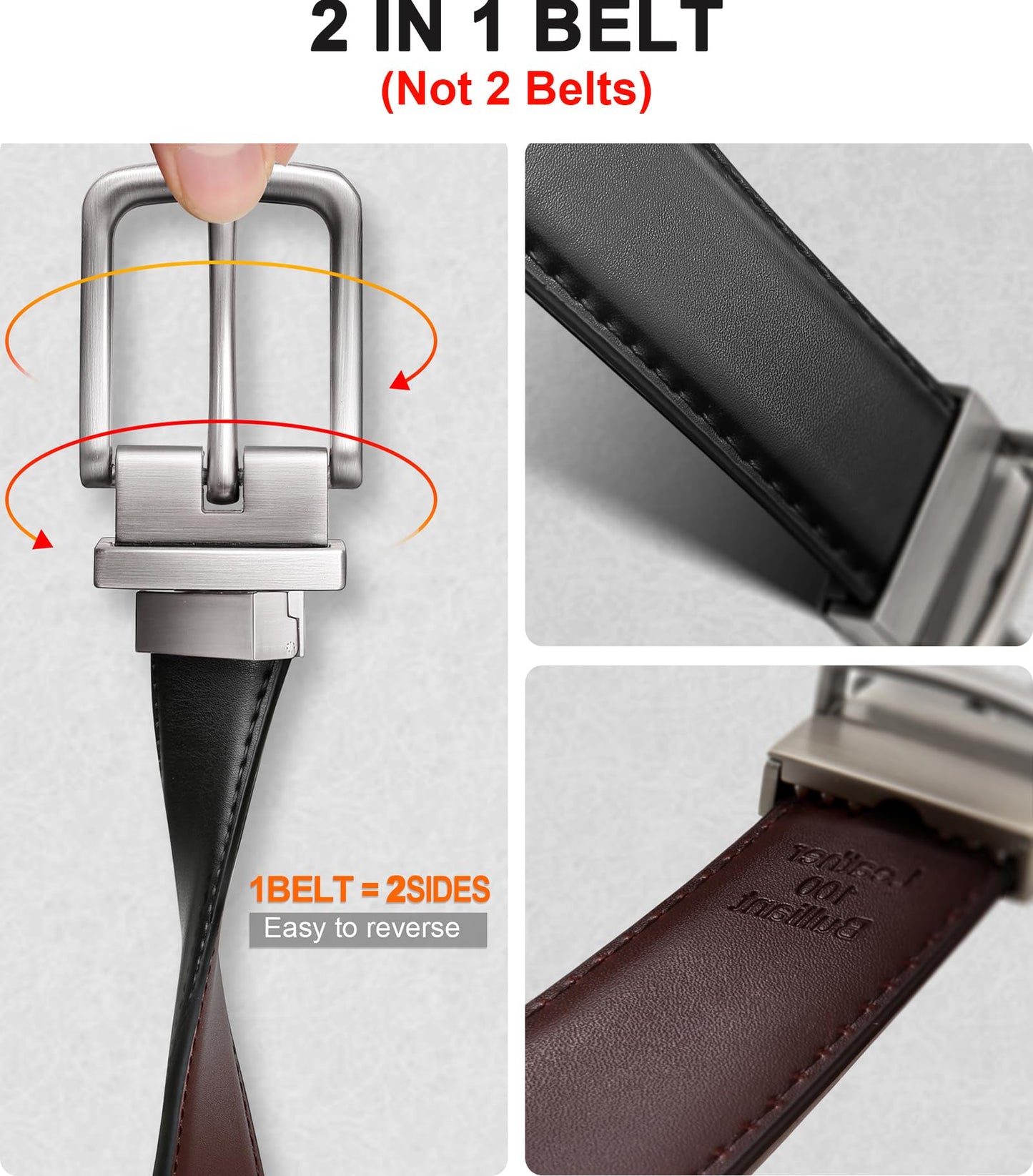BULLIANT Men's Belt,Reversible Belt Adjustable For Gift Men 1.25”-Cut For Fit-2 Sides in 1 Belt(Not 2)(Black/Antique Coffee,40"-42" Waist Adjustable)