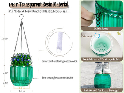 Melphoe 1 Pack Self Watering Hanging Planters Indoor Flower Pots, 8.3 Inch Outdoor Hanging Plant Pot Basket, Plant Hanger with 3Hooks Drainage Holes for Garden Home