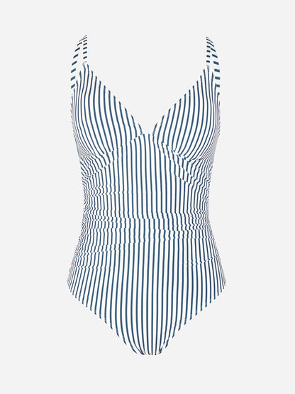 CUPSHE Women One Piece Swimsuit Bathing Suits Stripe Deep V Neck Tummy Control Low Back Adjustable Straps XS