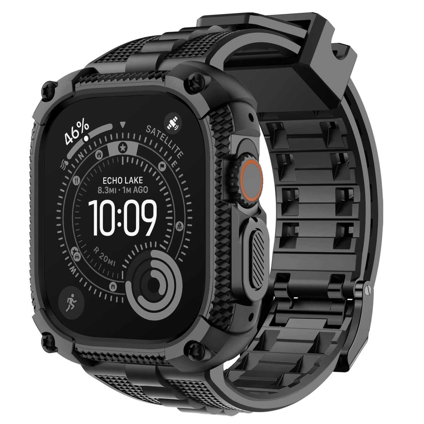 Fullmosa Compatible with Apple Watch Bands 49mm Ultra3/2/1, Rugged Apple Watch Strap Ultra with Military Grade Shockproof Bumper Case & Screen Protector for Men Women, Black