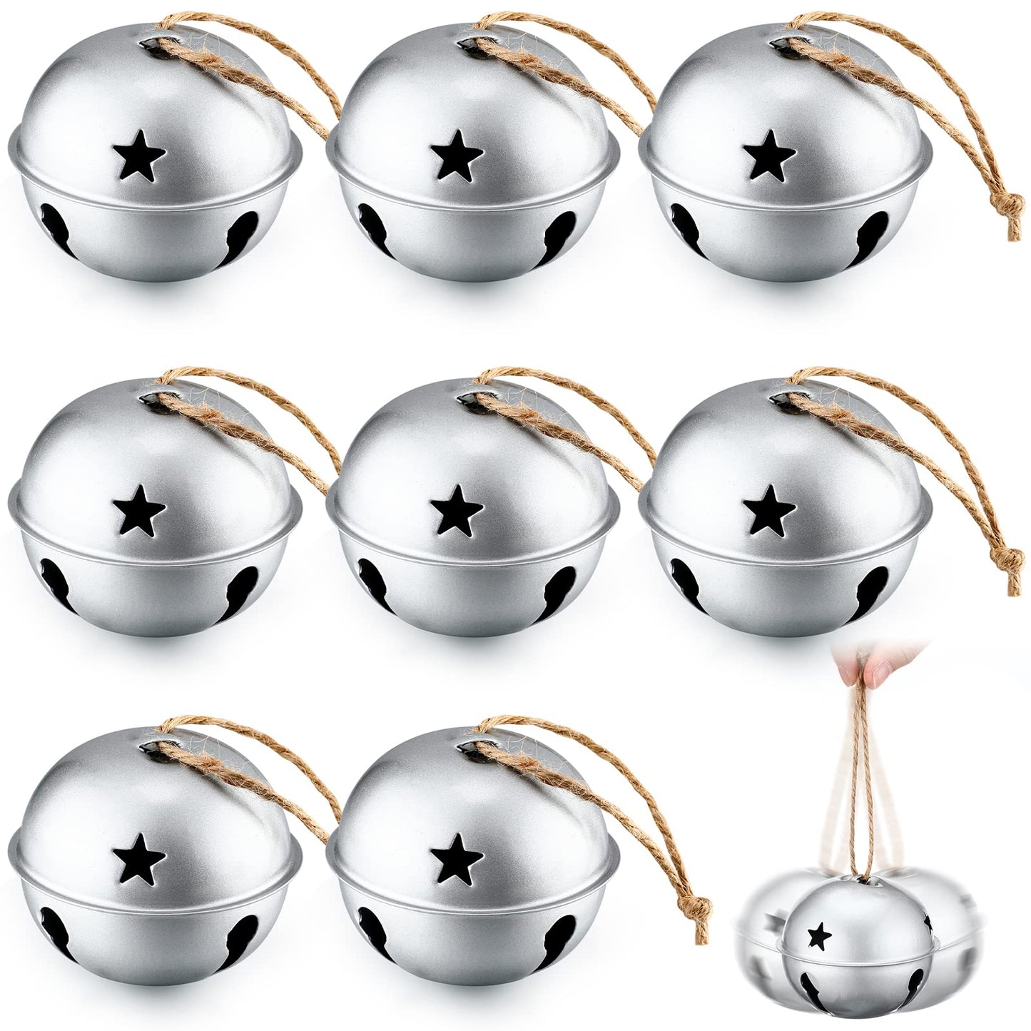 Zhengmy 8 Pcs Jumbo 3.15'' Christmas Star Cutouts Bells for Craft Large Bells Xmas Ornament Christmas Tree Decor (Silver)