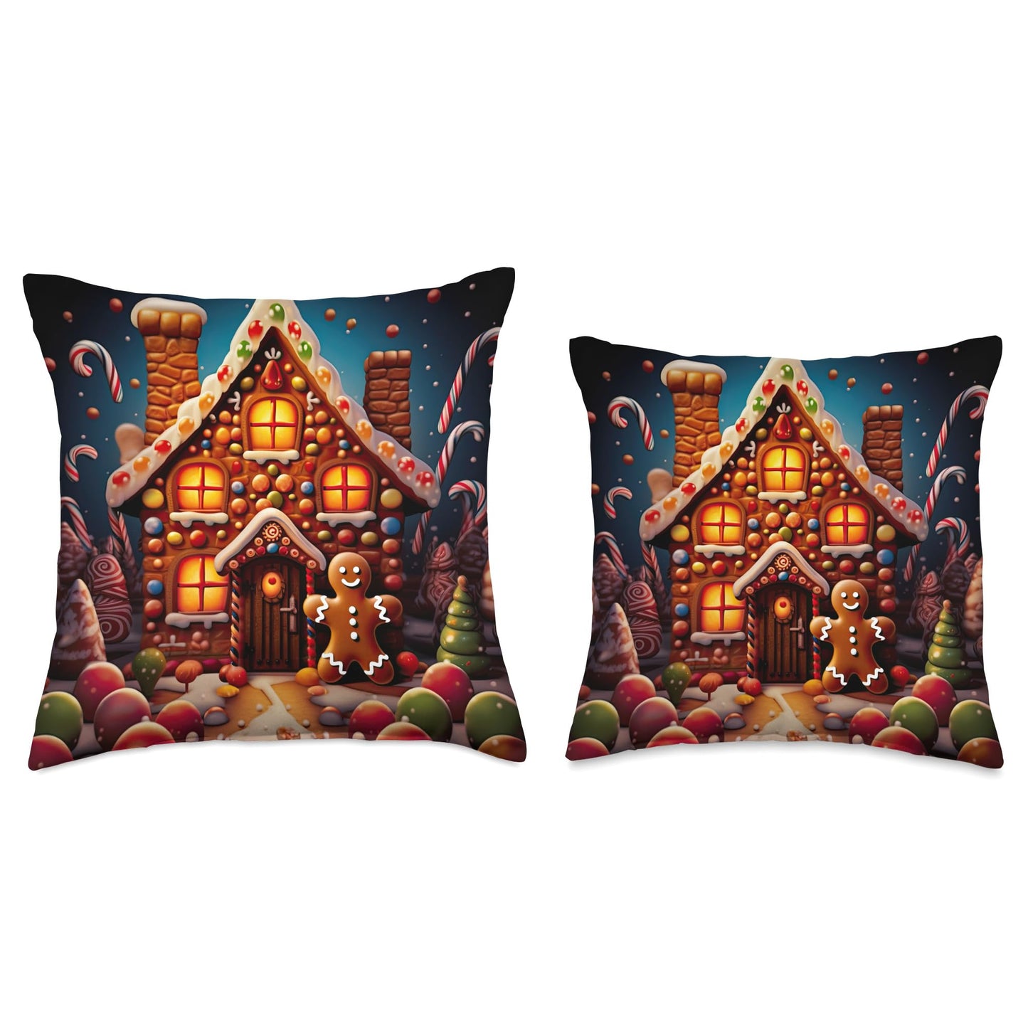 Christmas Gingerbread House Candy Cane X-Mas Throw Pillow