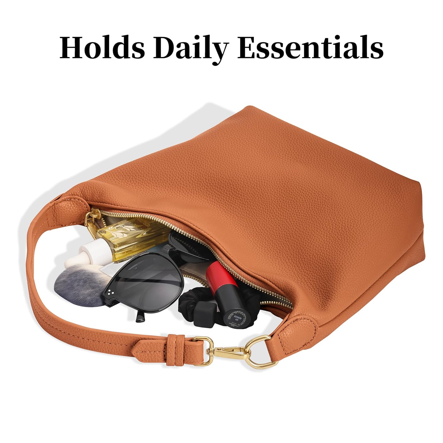NEBIL Small Hobo Bag For Women Soft Pu Leather Shoulder Purse Slouchy Everyday Trendy Handbags with Zipper (Brown)