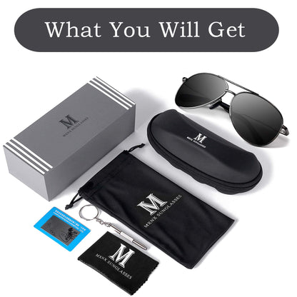mxnx Aviator Sunglasses for Men Polarized Women UV Protection Lightweight Driving Fishing Sports Unisex glasses MX208 Gun Frame Black Lens