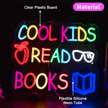 Cool Kids Read Books Neon Sign for Wall Decor, Reading Letter LED Neon Lights Library Neon Signs, Kids Room Reading Corner Classroom Christmas Bedroom Decoration 16.06 x 14.17 inch