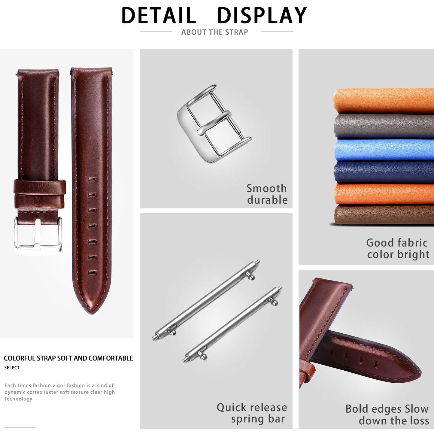 BINLUN Leather Watch Band Quick Release Replacement Leather Smart Watch Straps for Women and Men in Black Brown Red 12mm 13mm 14mm 17mm 18mm 19mm 20mm 22mm