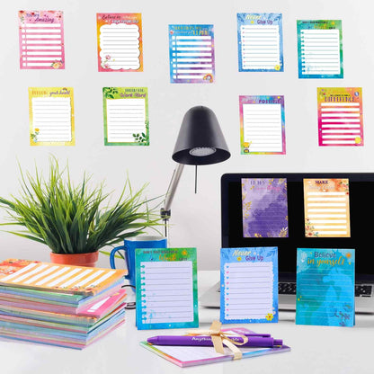 Yeaqee 12 Set Employee Appreciation Gifts 12 Empowering Sticky Notepads 12 Pens 12 Ribbons Motivational Sticky Notes Inspirational Pens for Office Supplies(Watercolor)