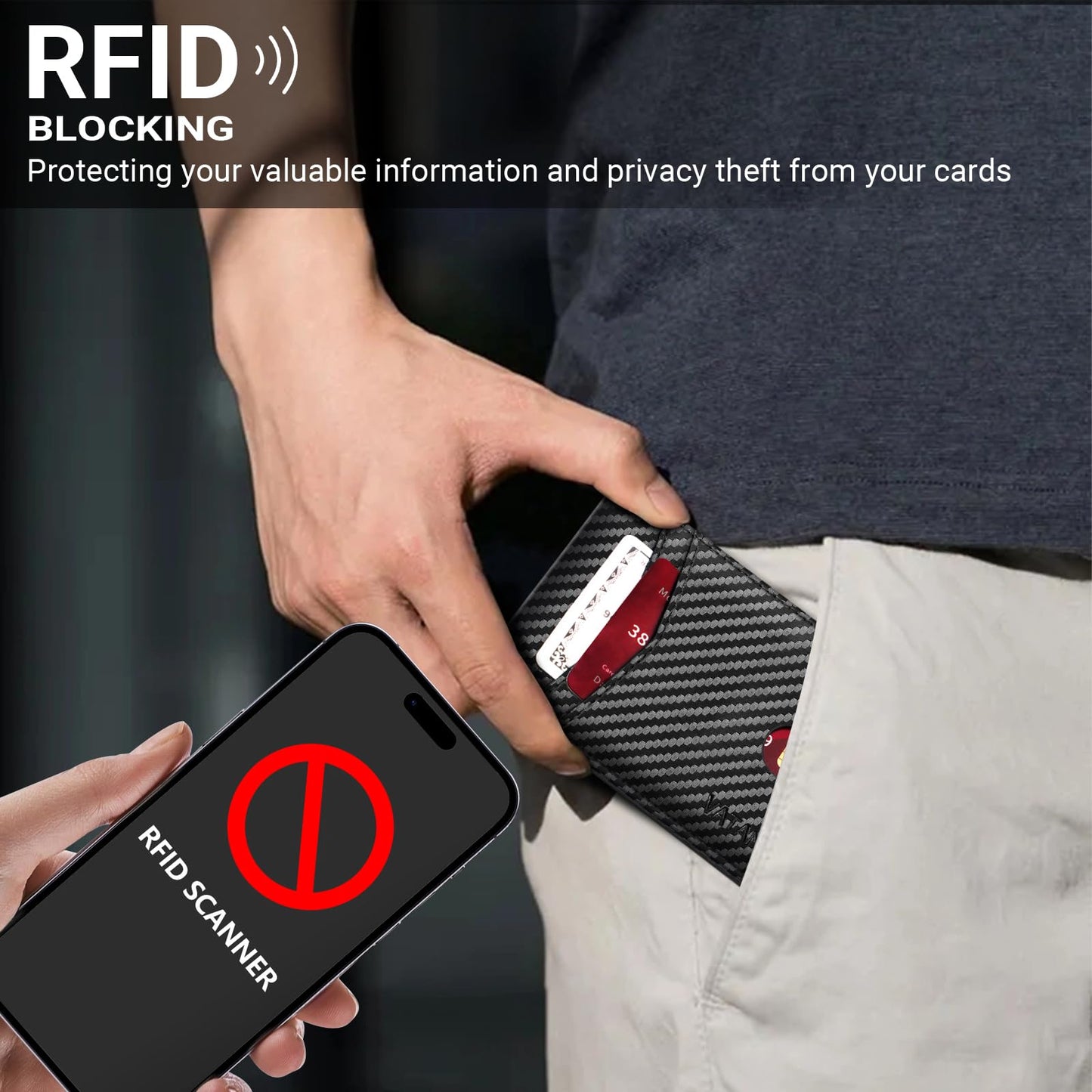 VATAN Wallet for Men Slim RFID Blocking Leather Credit Card Holder Wallet for 15 Cards, Bifold Minimalist Thin Wallet with 2 ID Windows & Cash Slot, With Gift Box (Carbon Fiber Black)
