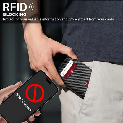 VATAN Wallet for Men Slim RFID Blocking Leather Credit Card Holder Wallet for 15 Cards, Bifold Minimalist Thin Wallet with 2 ID Windows & Cash Slot, With Gift Box (Carbon Fiber Black)