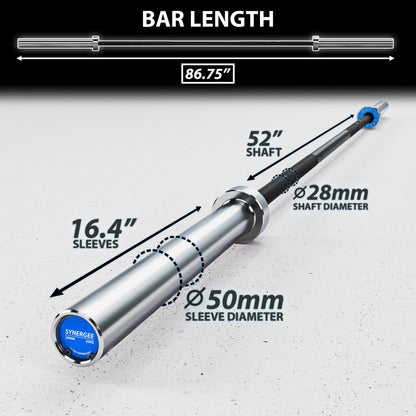 Synergee Open 20kg Men's Black Phosphate Shaft and Chrome Sleeve Olympic Barbell. Rated 1000lbs for Weightlifting and Powerlifting.