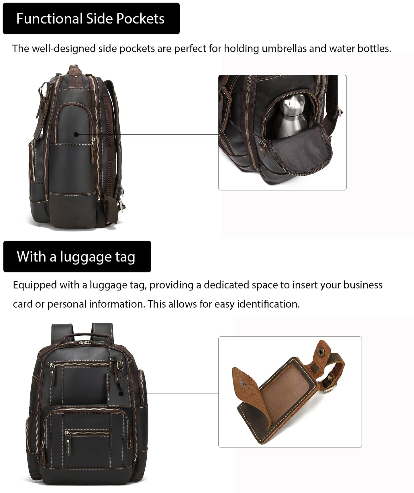 LANNSYNE Vintage Genuine Leather Backpack for men, 15.6" Laptop Backpack Travel Camping 24L Rucksack
