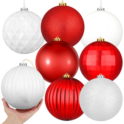 Jenaai 6 Inch Large Christmas Ball Ornaments Giant Jumbo Shiny Christmas Ornament Extra Large Balls with String and Cap for Lawn Yard Decoration(Red, White,8 Pcs)