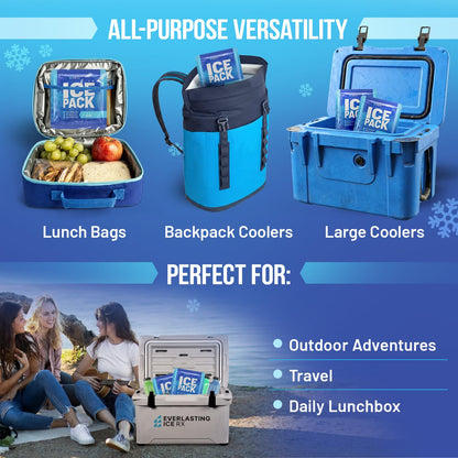 Rapid Performance Reusable Ice Packs for Lunch Boxes, Lunch Bags or Coolers | 4 Pack | Cold for Up to 12 Hours | Ice Packs for Cooler, Long Lasting for Camping, Outdoors & Beach