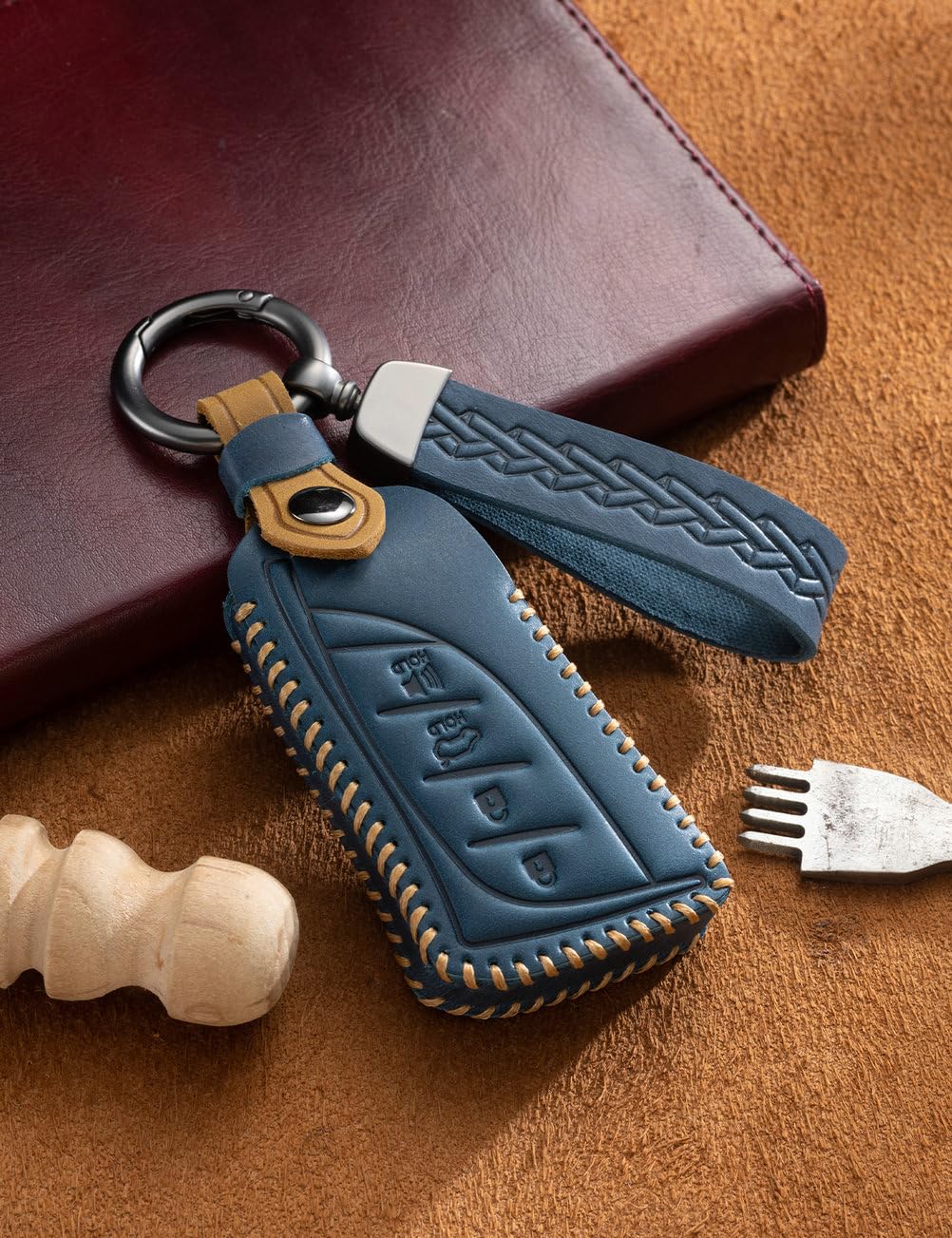 YINEOR for Lexus Key Fob Cover Leather Car Key Case Keychain Fob Holder Compatible for Lexus ES350 ES300h UX200 UX250h LS500 LS500H LC500 LC500h GX460 RX350h 2018-2026 (Blue)
