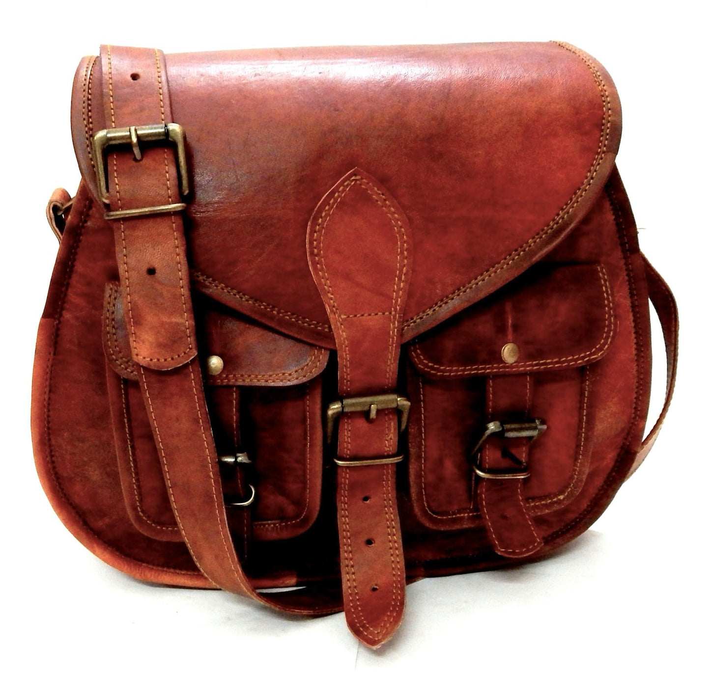Firu-Handmade Women Vintage Style Genuine Brown Leather Crossbody Shoulder Bag Handmade Purse