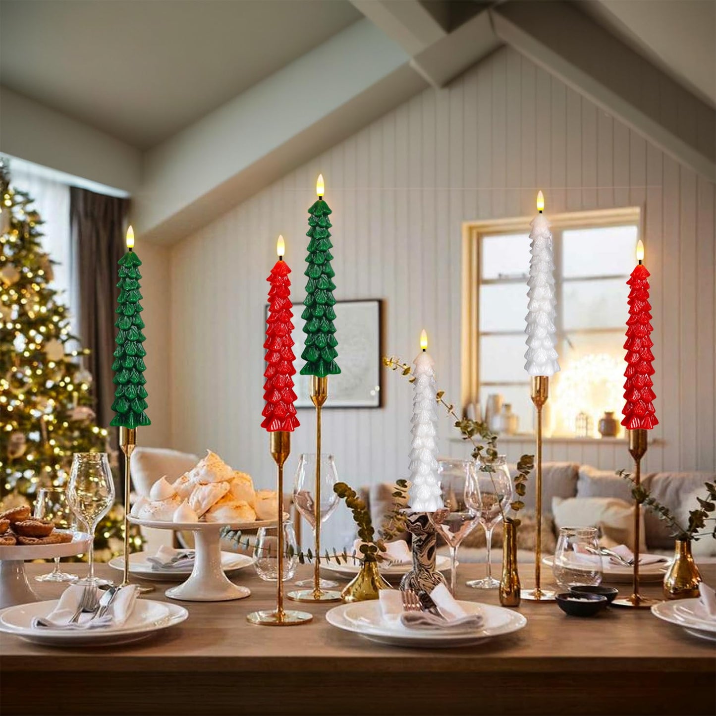 KunSwenn Christmas Tree Candles with Remote, White Christmas Tree Flameless Taper Candles Battery Operated, Real Wax Set of 4 LED Christmas Flameless Candlesticks for Xmas Winter Holiday Home Decor