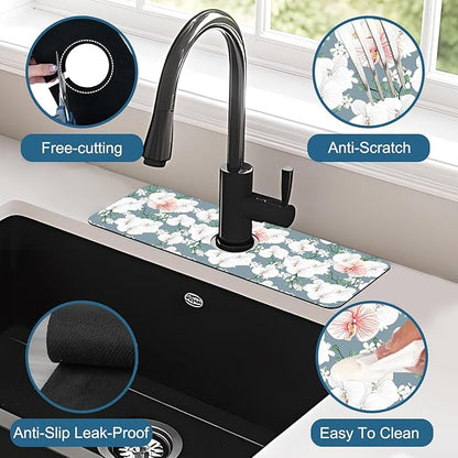 Colorful Wildflowers Kitchen Sink Splash Guard Faucet Mat White Orchid Super
