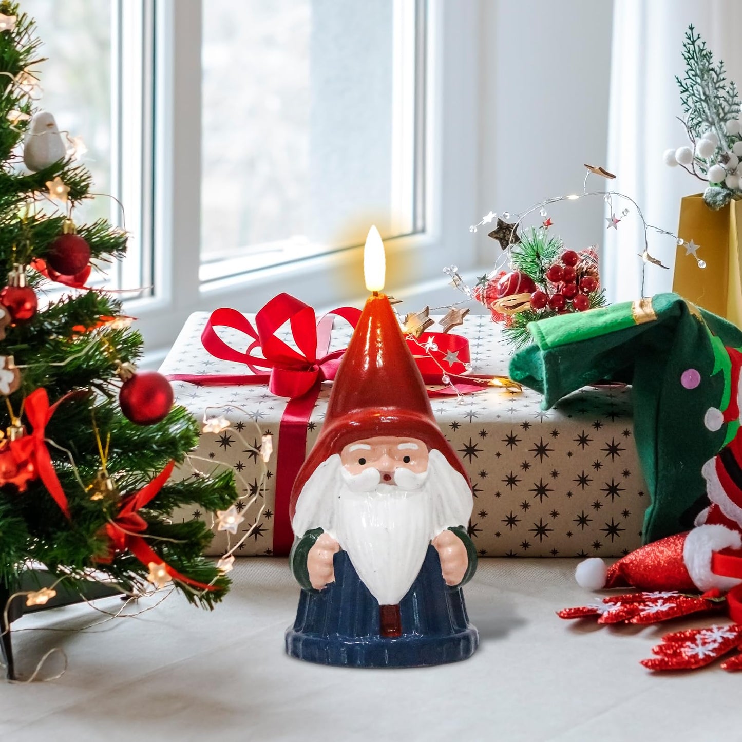 DRomance Santa Flameless Flickering Candle Battery Operated with 6 Hour Timer Real Wax Hand-Painted LED Pillar Candle 3D Wick Indoor Christmas Holiday Decor(Blue, 3" D x 6.8" H)