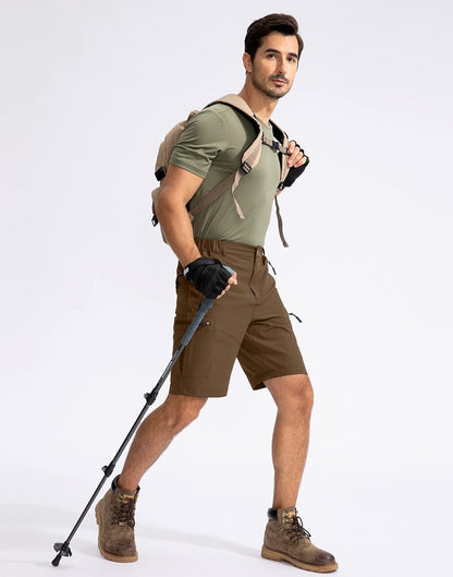 Pudolla Men's Hiking Cargo Shorts 9" Lightweight Outdoor Work Shorts for Men Travel Golf Camping Casual with 5 Zipper Pockets(Brown X-Large)
