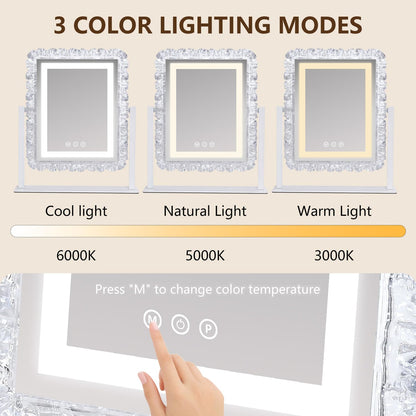 Lighted led Makeup Mirror Hollywood Mirror Vanity Makeup Mirror with Lights Smart Touch Control 3-Gear Dimable Light 360°Rotation (12in. White)