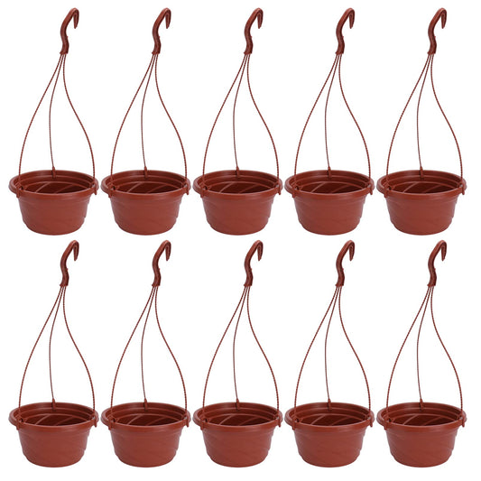 10 Sets Plastic Hanging Planters with Drainage Holes and Detachable Hooks - 6.7 Inch Small Hanging Flower Pots for Indoor Outdoor Plants, Windows, Balconies, and Garden Fences