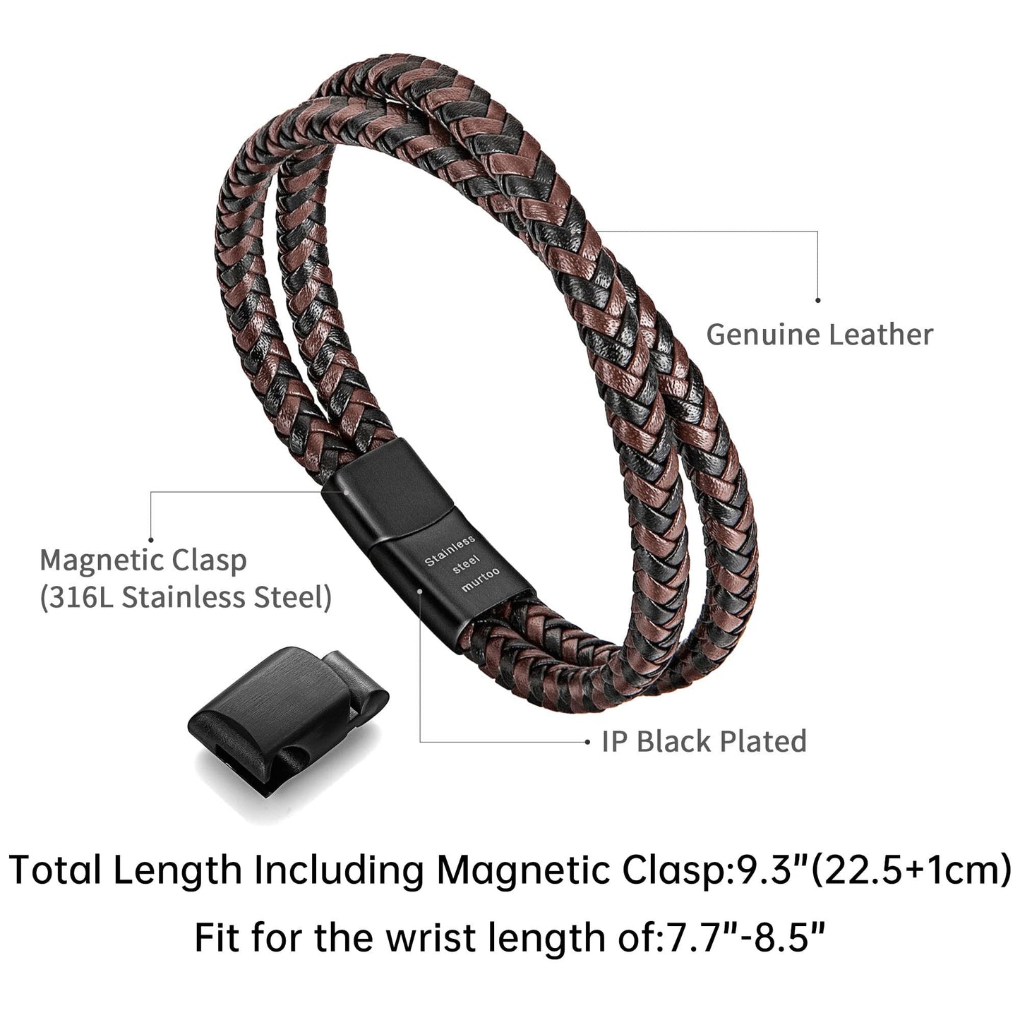 murtoo Mens Bracelet Leather Braided, Brown and Black Leather Bracelet for Men