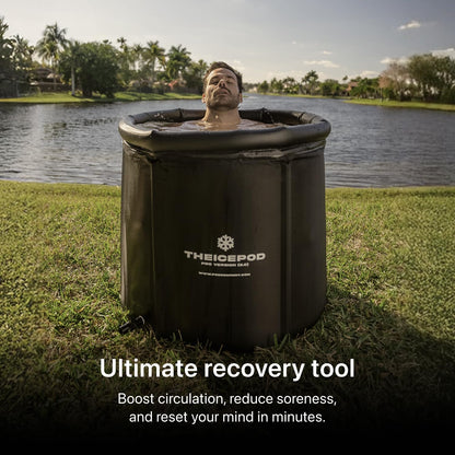 The Pod Company Ice Pod Pro Cold Plunge Tub, 110 Gallon (420L) Inflatable Ice Bath for Adults, Fits Up to 6'7", Insulated, Chiller Compatible, BPA-Free, UV-Resistant Nylon, Dual Drain Hoses