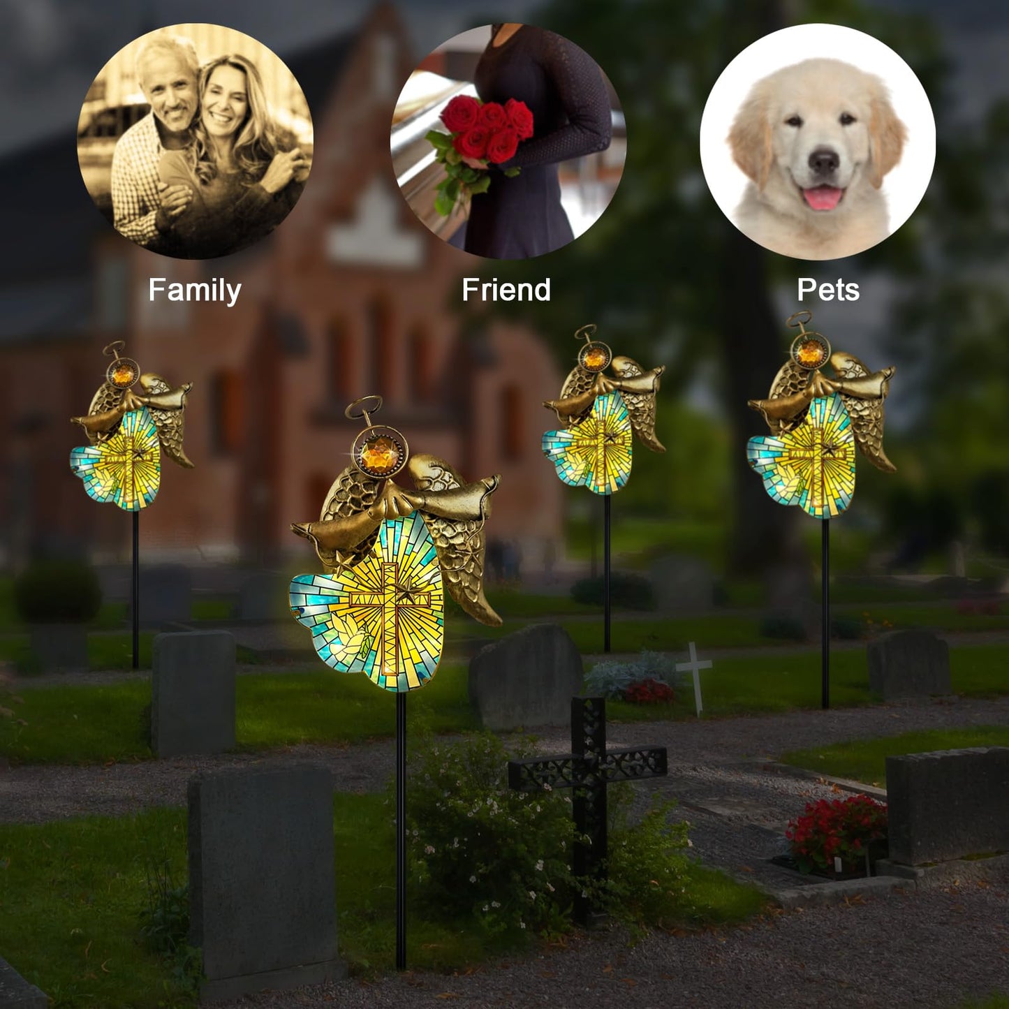 Hokfirm Solar Cross for Cemetery Grave,Metal Angel Garden Stake Pathway Light for Yard Patio Cemetery,Solar Angel Garden Decor Statue for Outside,Memorial Gifts for Women