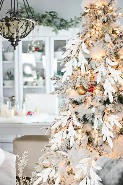 DILATATA 6Pcs Christmas Glitter Leaves Bay Leaves Spray 24" Artificial White Bay Leaf Picks Sprays Giltter Stems for Halloween Centerpiece Christmas Home Decor Home Decor - White
