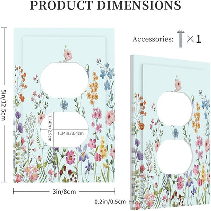 Rustic Wild Floral Vintage Blue Watercolor Flower 1 Gang Outlet Plate Decorative Single Duplex Wall Plate Covers Unique Electrical Receptacle Light Switch Cover Art Faceplate Switchplate