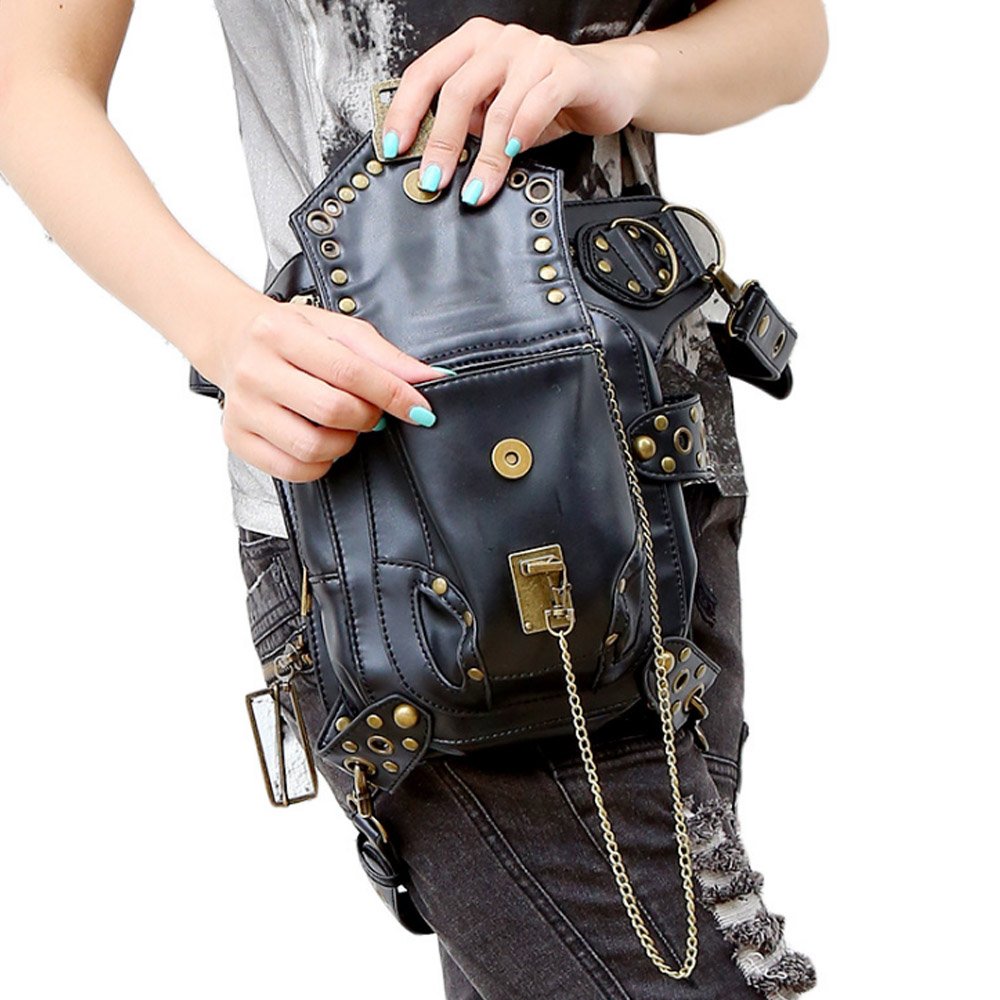 Rullar Retro Punk Waist Bag Military Tactical Drop Leg Bag Outdoor Bike Motorcycle Cycling Hiking Fanny Pack Hip Bag Utility Pouch Shoulder Crossbody Bag Black