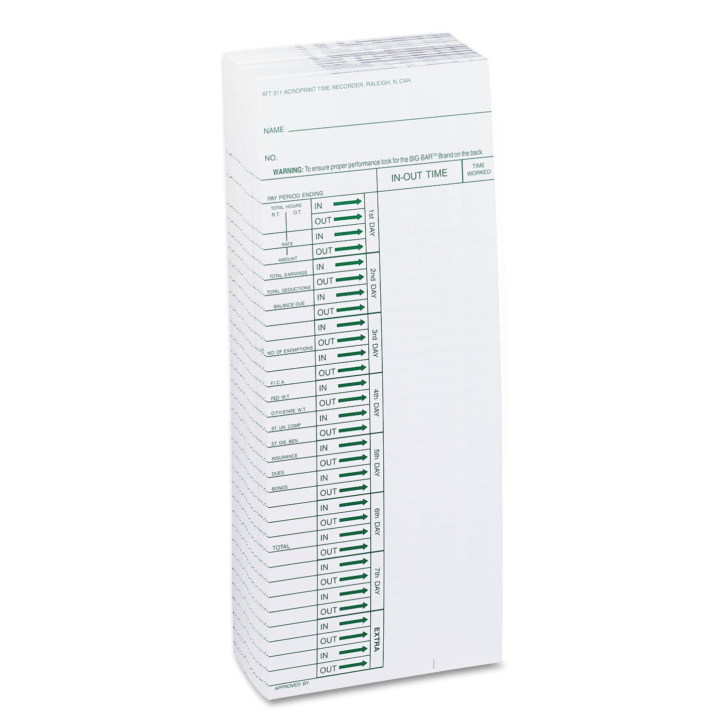 Acroprint 09-6103-080 Time Card for ATT310 Time Recorder, Pack of 200 Time Clock