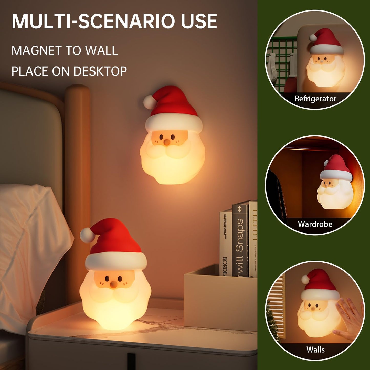 ELAMAS Santa Claus Night Light for Kids, Cute Christmas, Silicone Squishy LED Lamp Decorations, Rechargeable Touch Nightlight, Baby Night Light for Nursery Breastfeeding Bedroom Living Room Decor